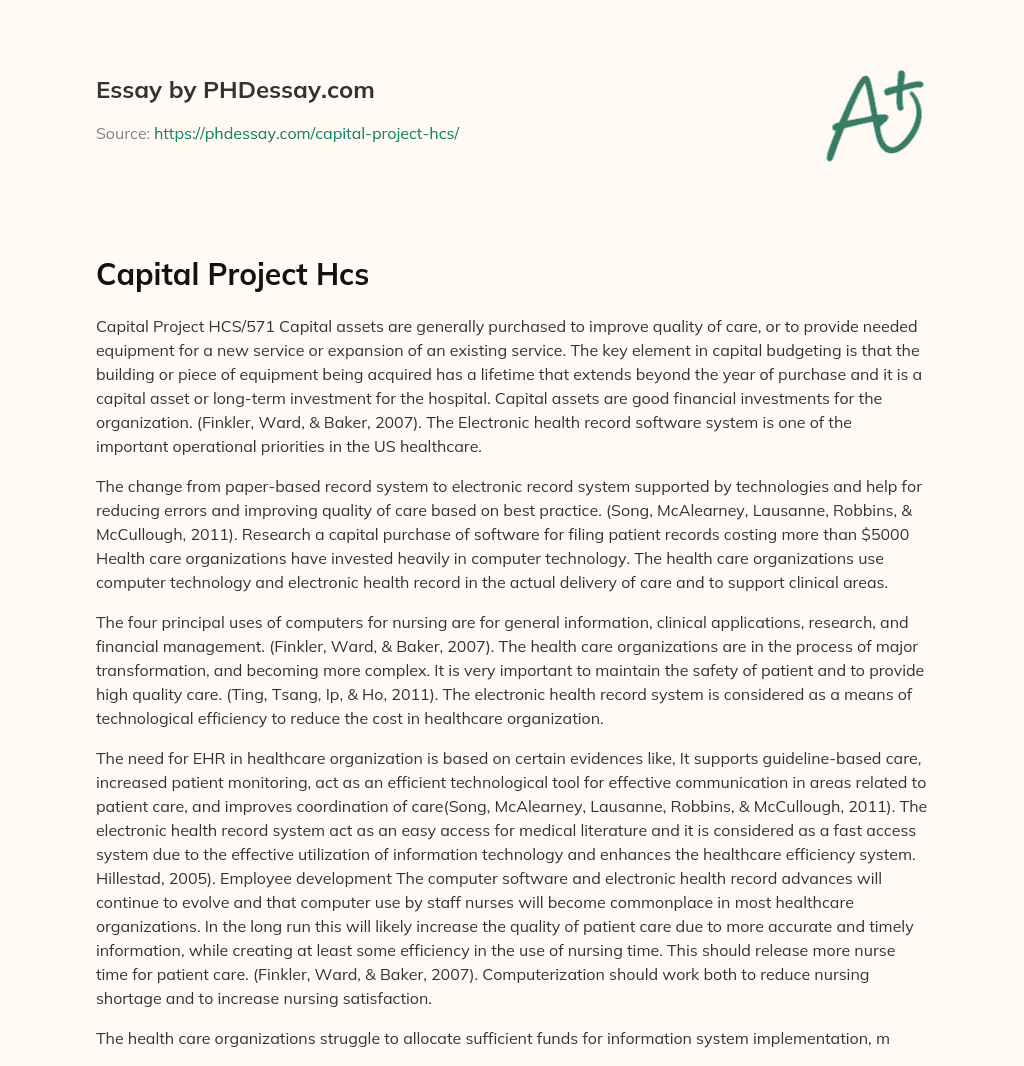 Capital Project Hcs essay