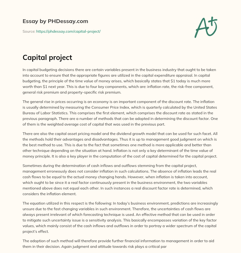 Capital project essay