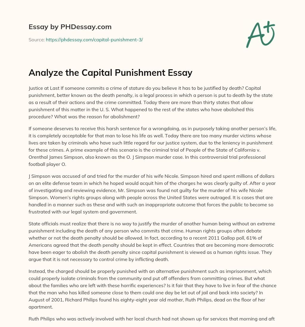 The Debate on Capital Punishment: Justified or Not? essay