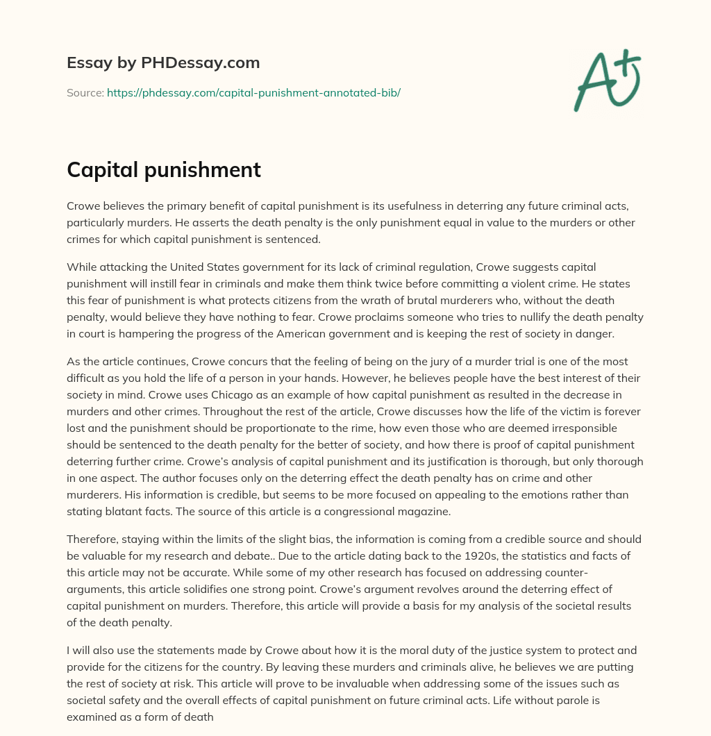 should capital punishment be banned essay