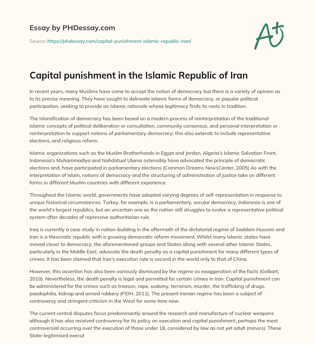 Capital punishment in the Islamic Republic of Iran essay