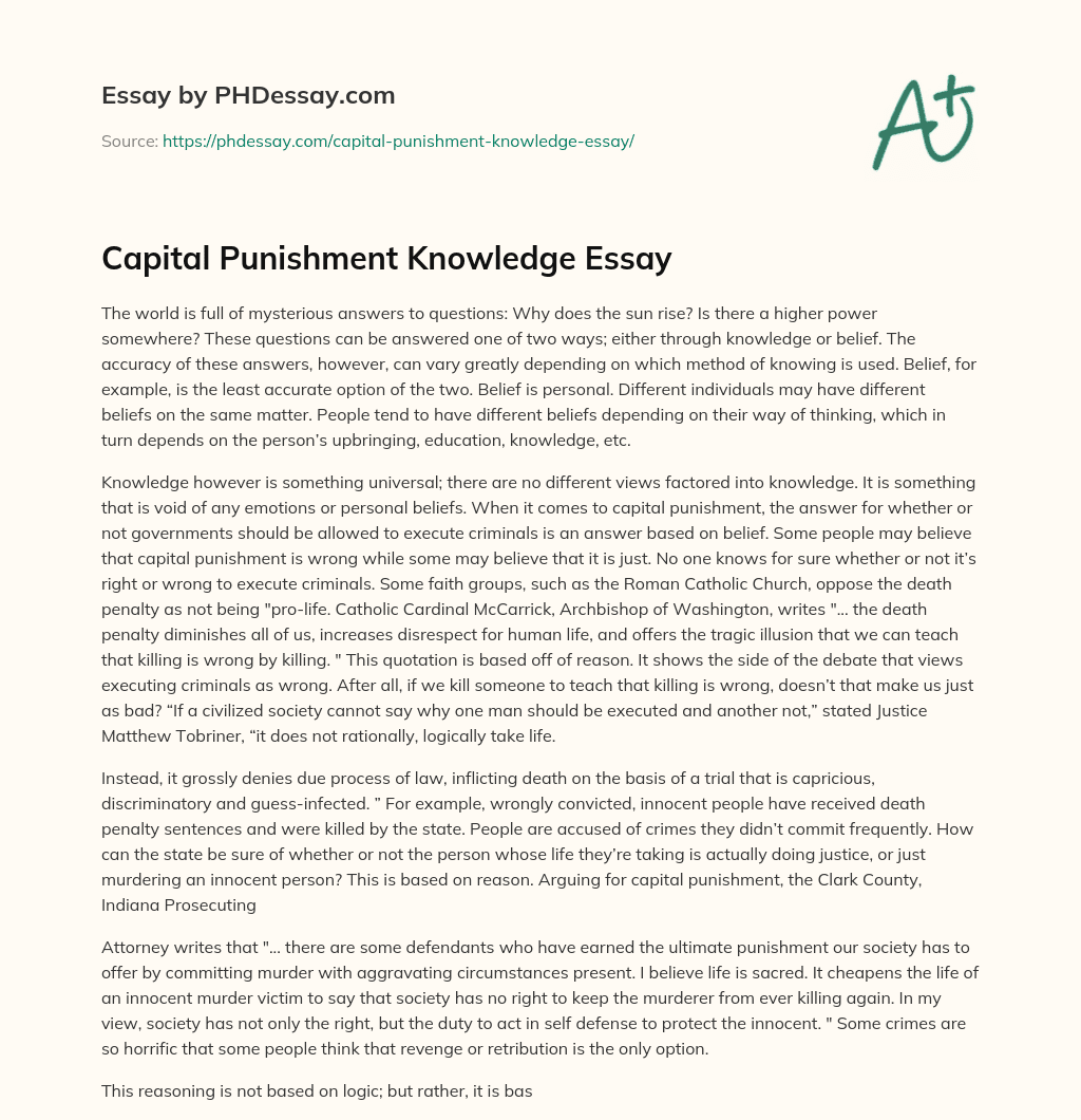 Capital Punishment Knowledge Essay essay