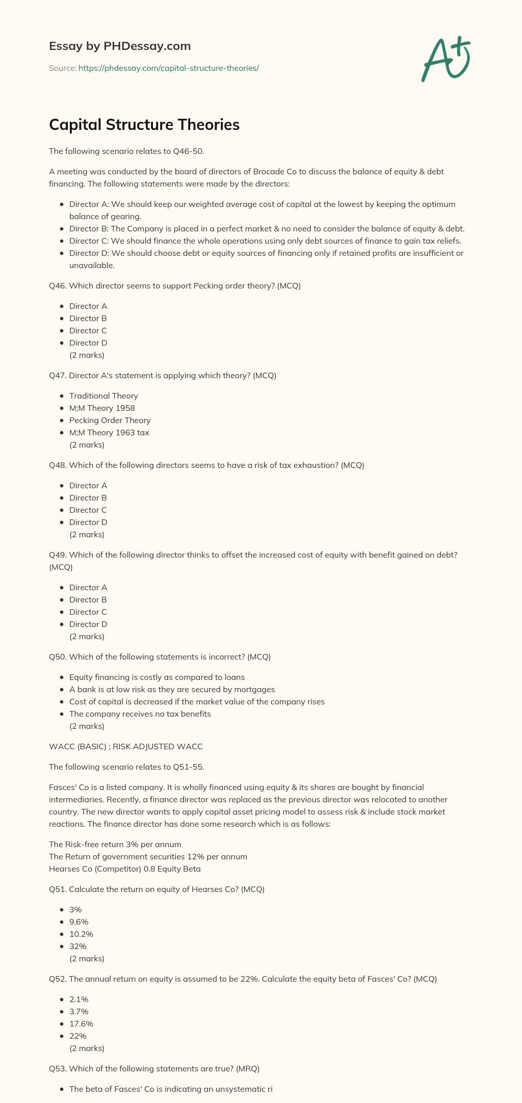 Capital Structure Theories essay
