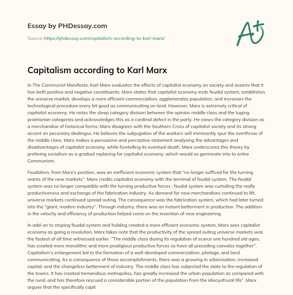 Capitalism according to Karl Marx essay