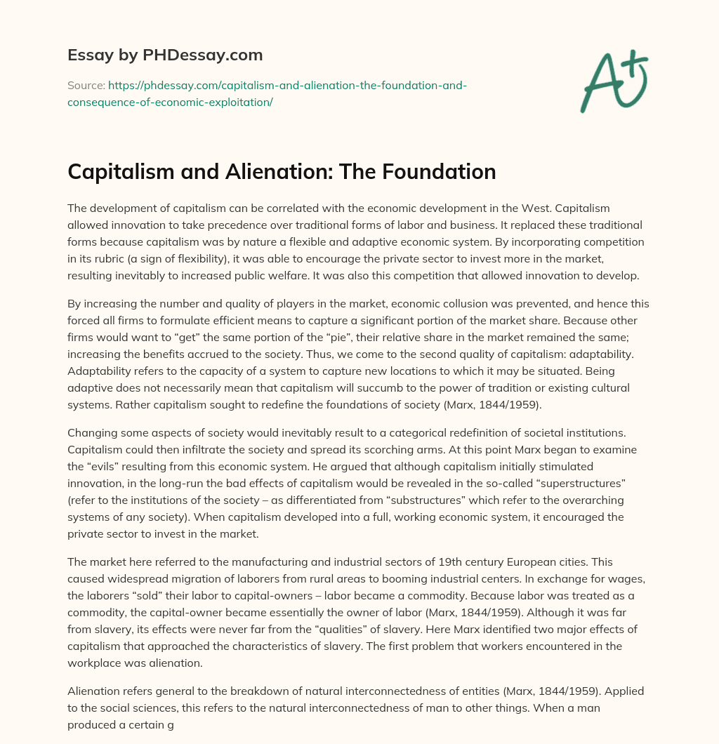 Capitalism and Alienation: The Foundation essay