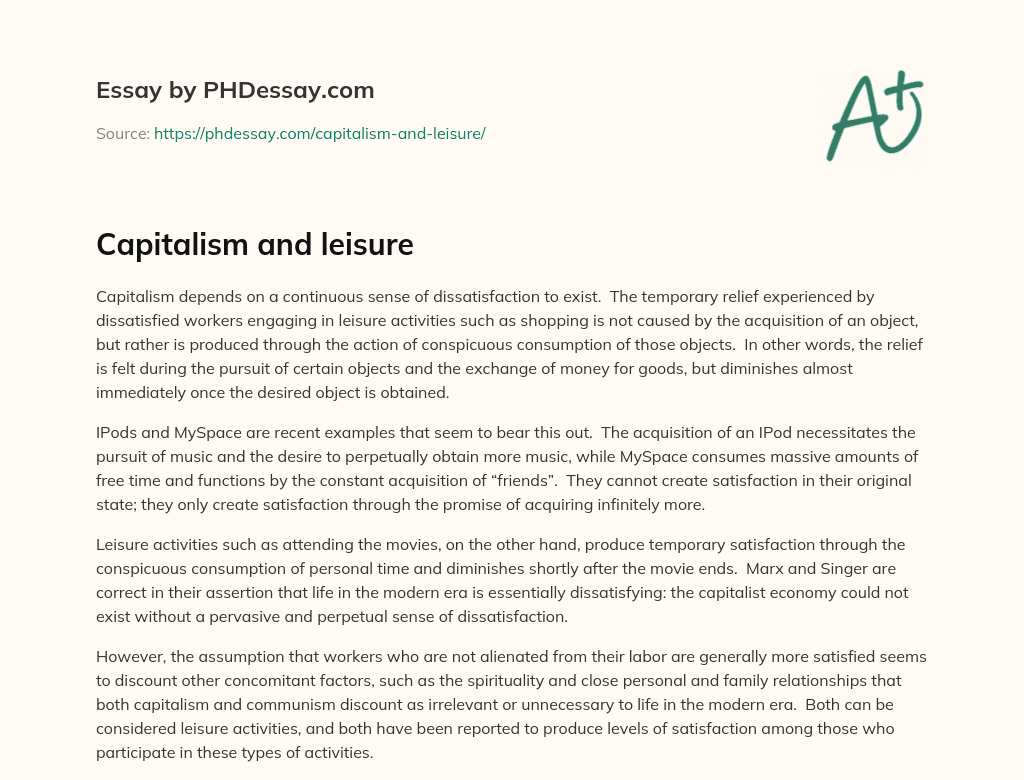Capitalism and leisure essay