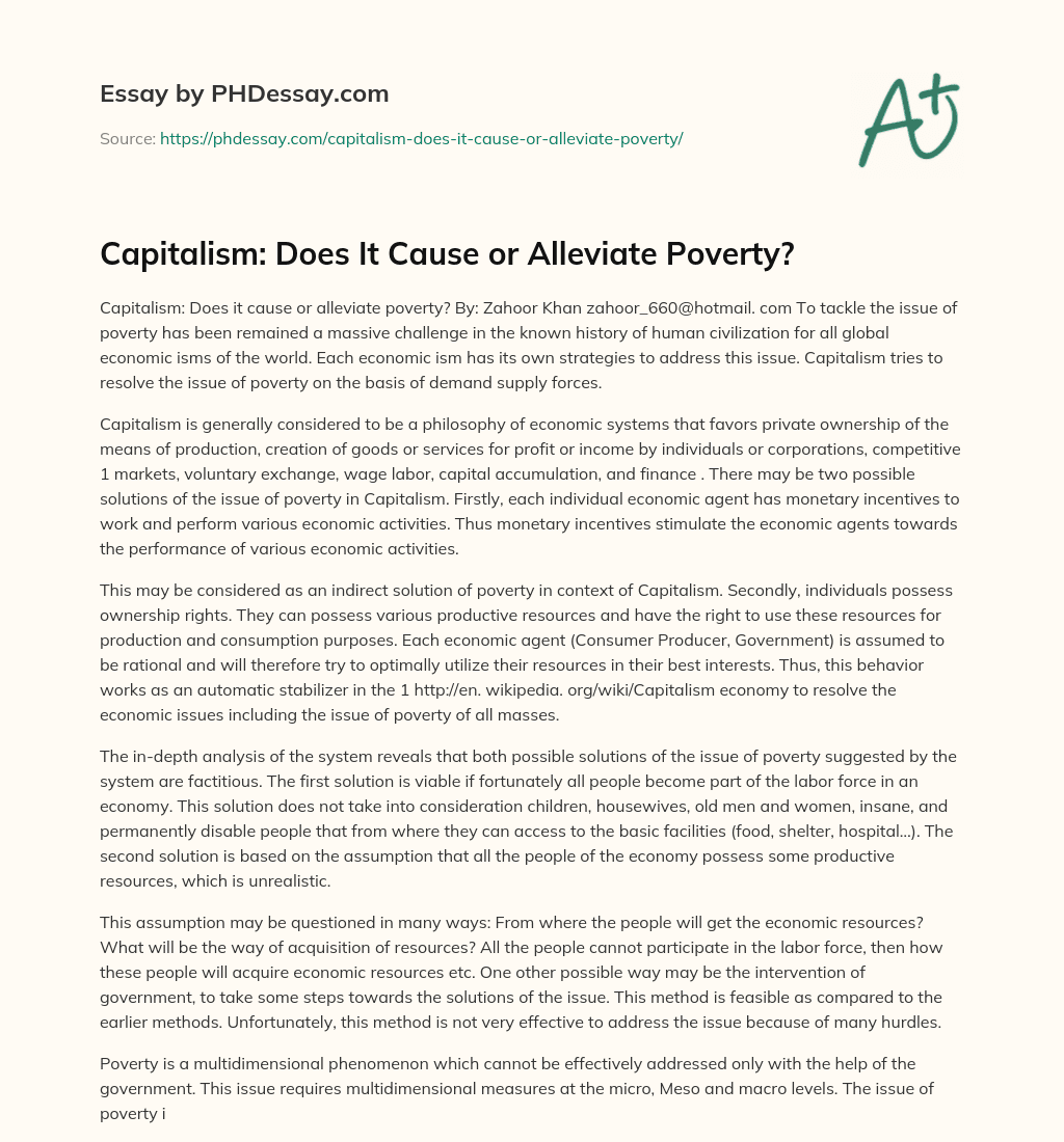 Capitalism: Does It Cause or Alleviate Poverty? essay