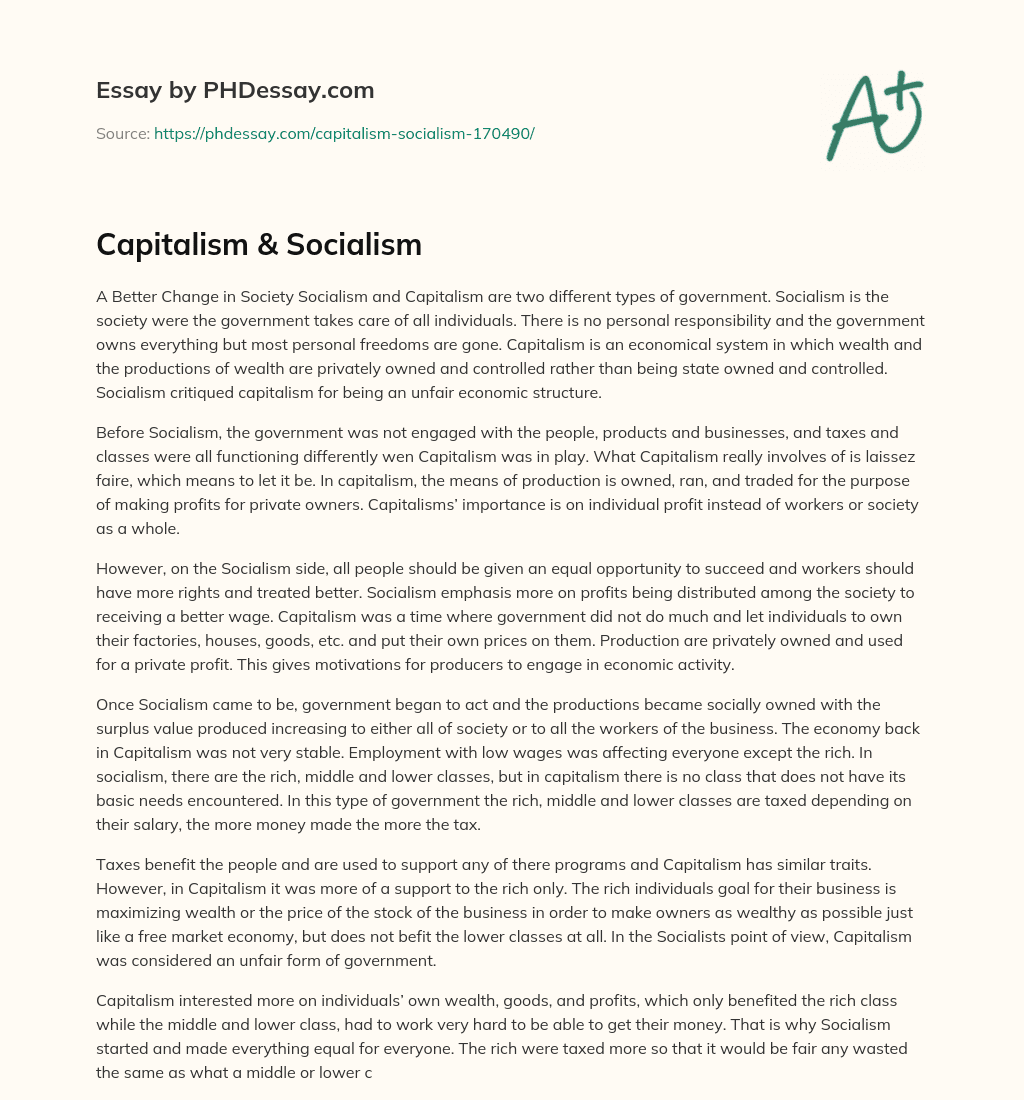 Capitalism & Socialism essay