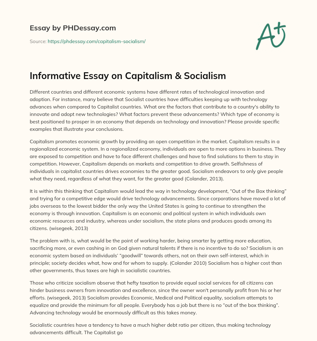 Informative Essay on Capitalism & Socialism essay