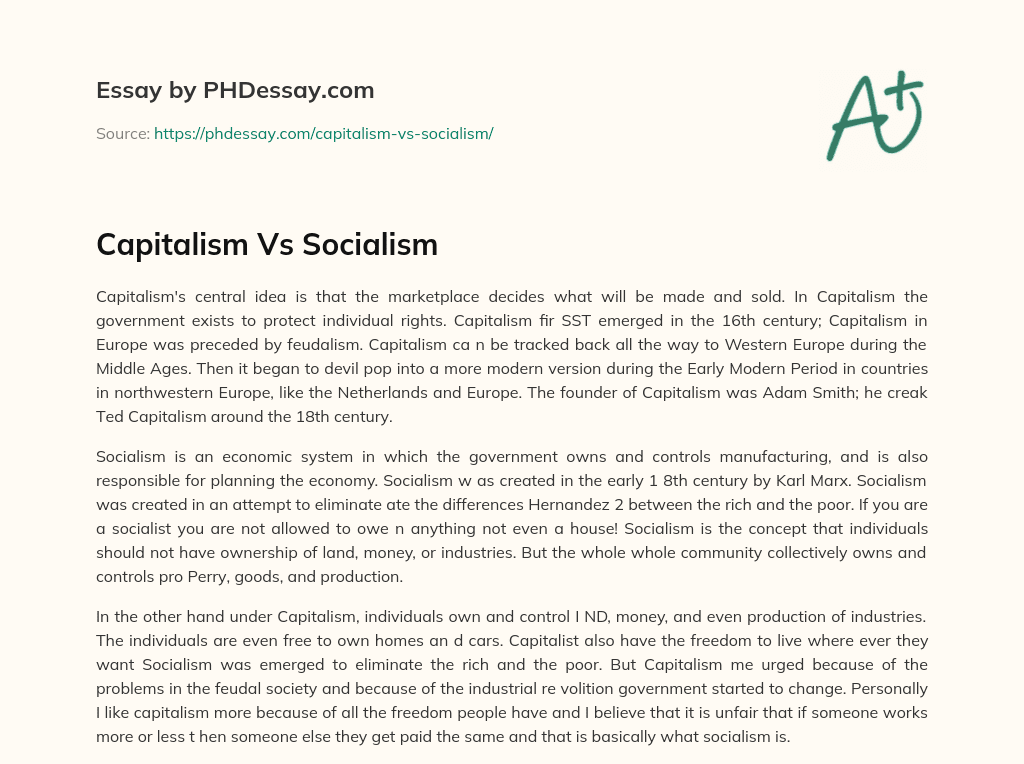 an outline for an argumentative essay about capitalism and socialism brainly