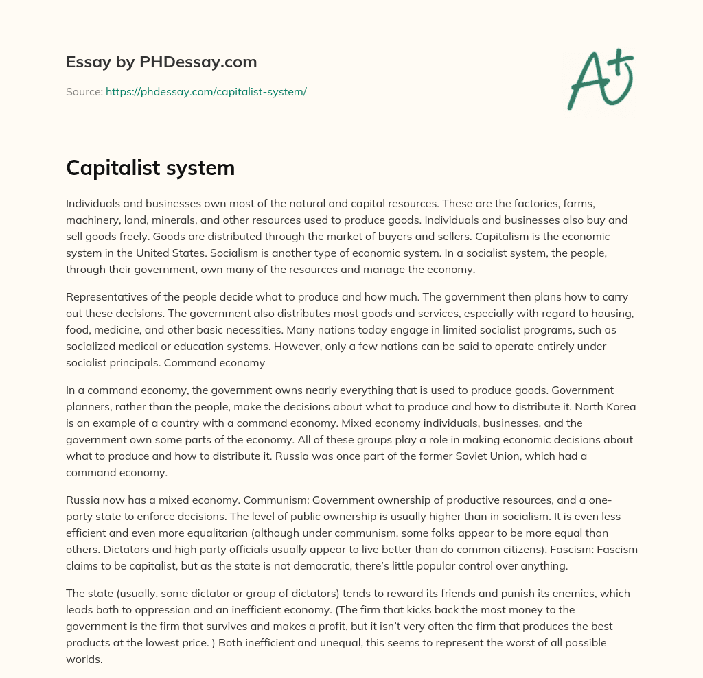 Capitalist system essay