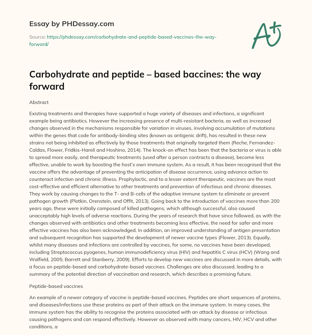 Carbohydrate and peptide – based baccines: the way forward essay