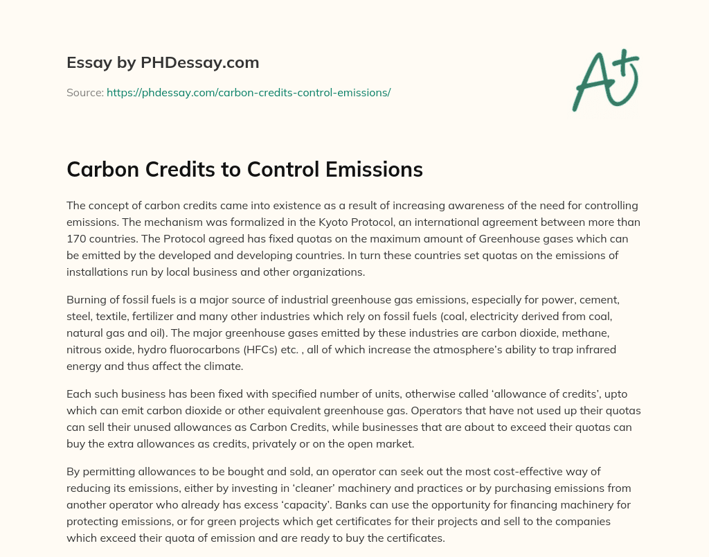 Carbon Credits to Control Emissions essay