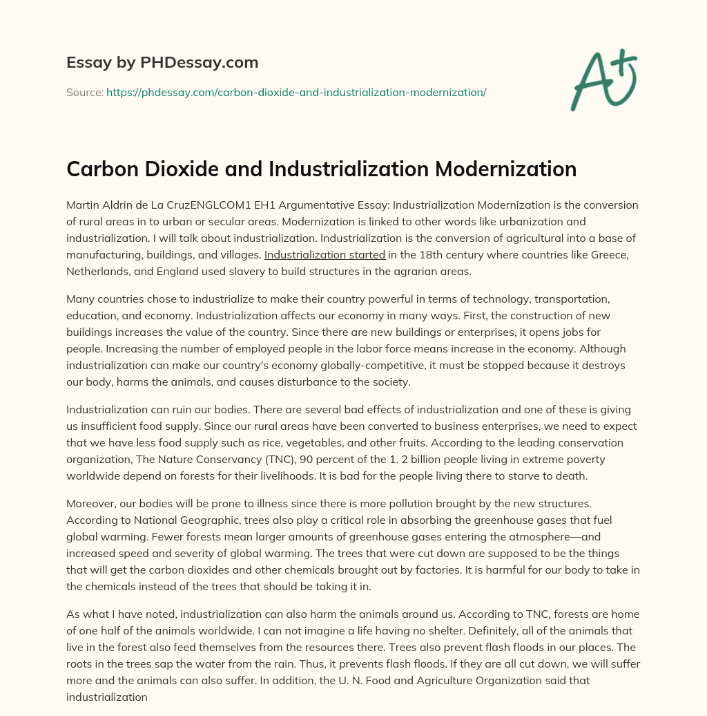 Carbon Dioxide and Industrialization Modernization essay