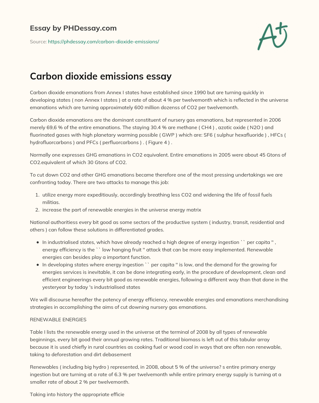 Carbon dioxide emissions essay essay