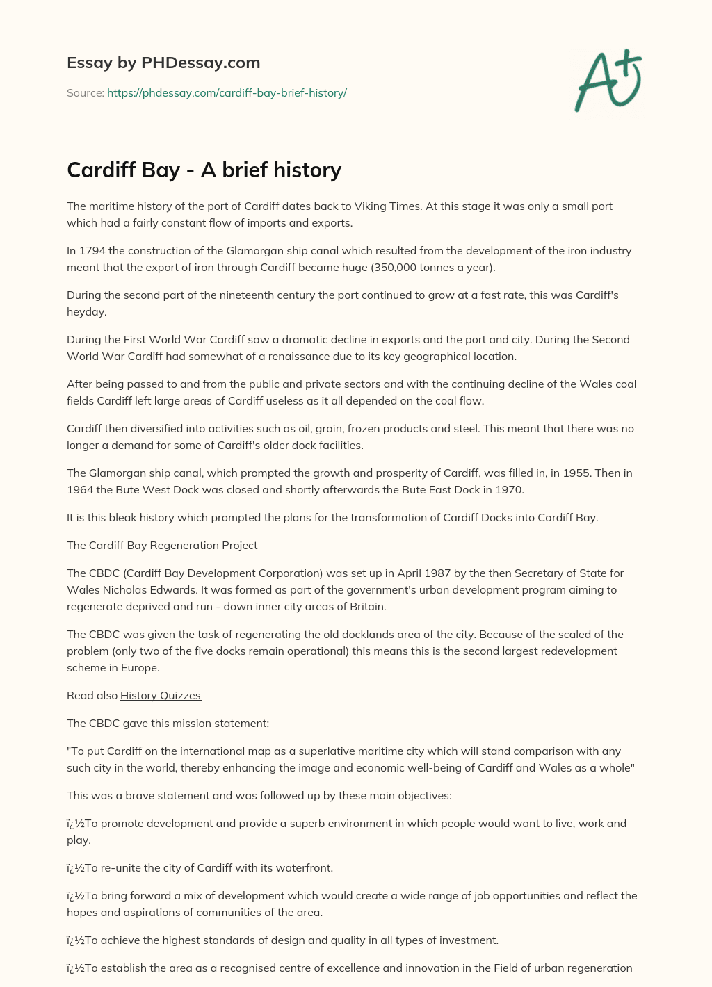 Cardiff Bay – A brief history essay