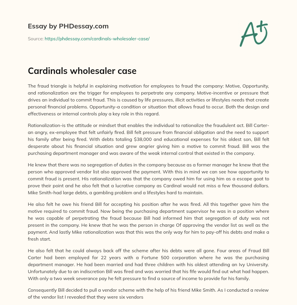 Cardinals wholesaler case essay
