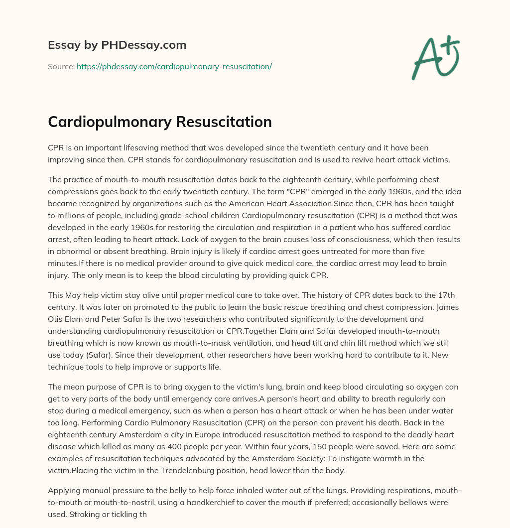 Cardiopulmonary Resuscitation (500 Words)