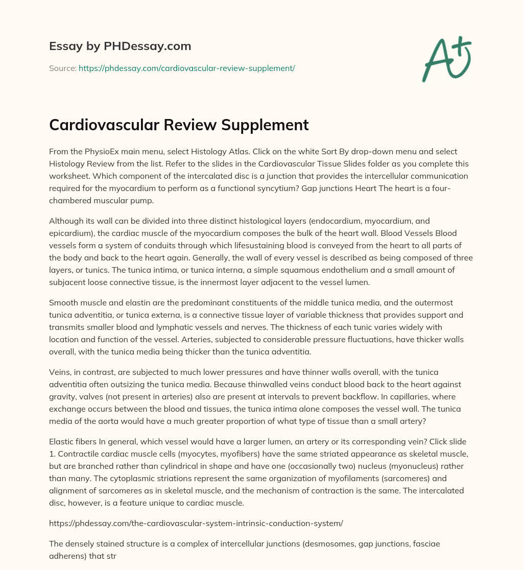 Cardiovascular Review Supplement essay