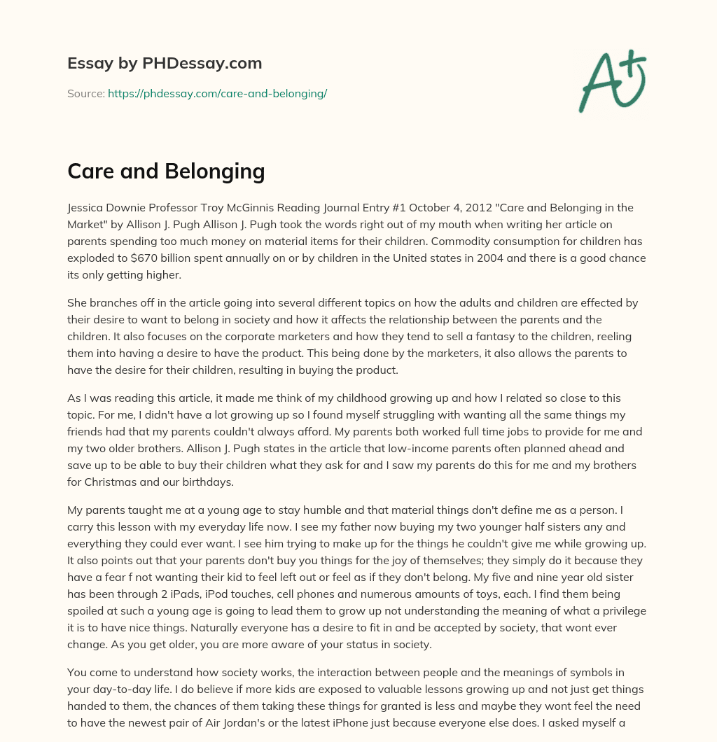 Care and Belonging essay