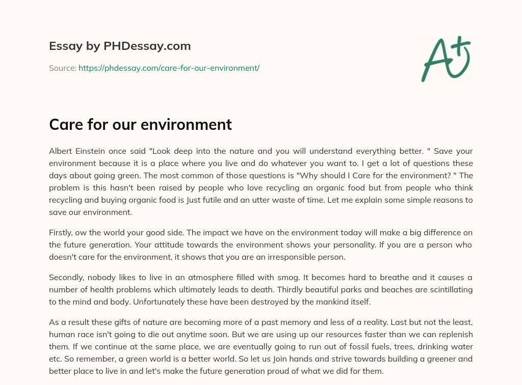 essay about caring for the environment