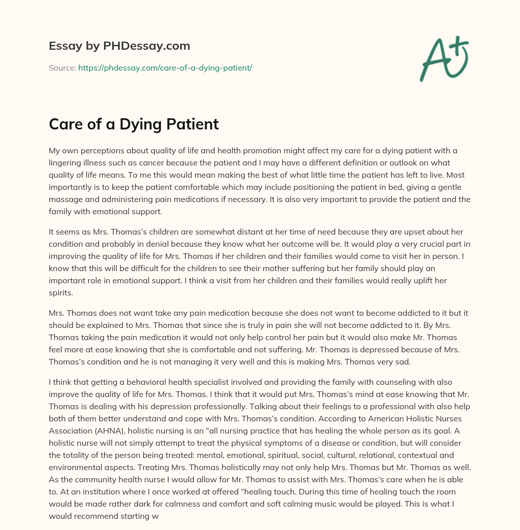 assignment on care of dying patient