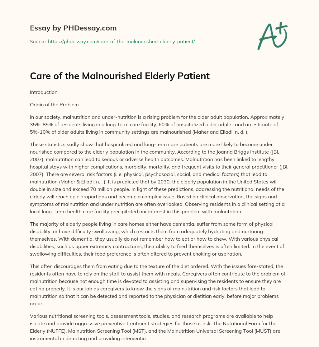 Care of the Malnourished Elderly Patient essay