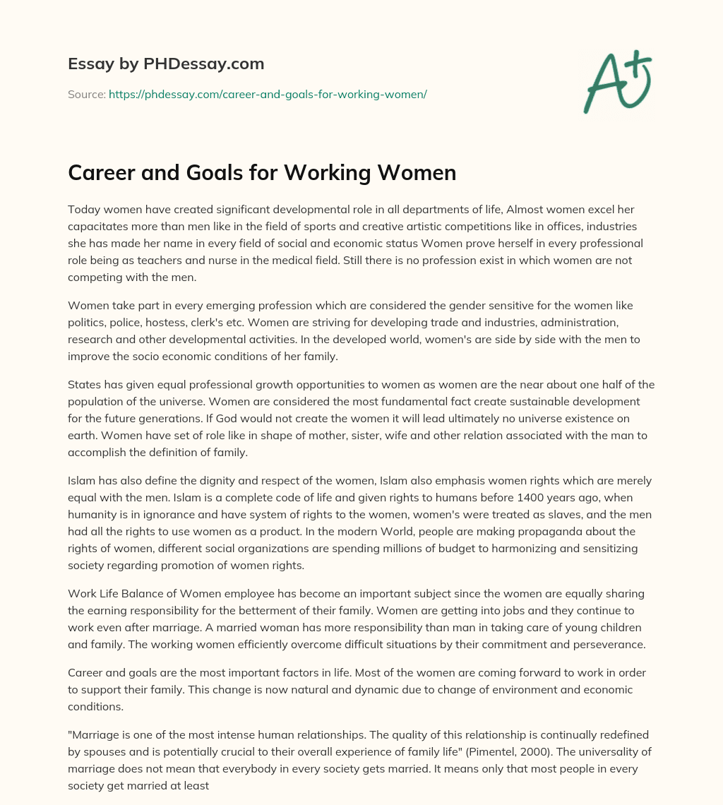 Career and Goals for Working Women essay
