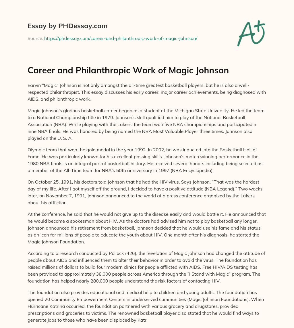 Career and Philanthropic Work of Magic Johnson essay