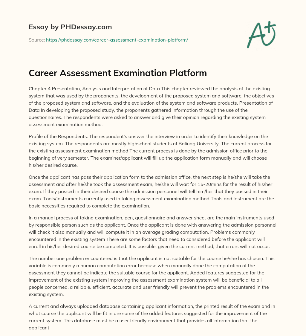 Career Assessment Examination Platform essay