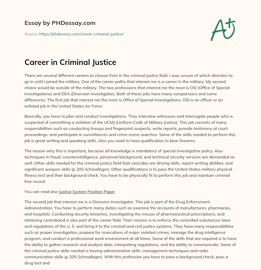 Career in Criminal Justice essay