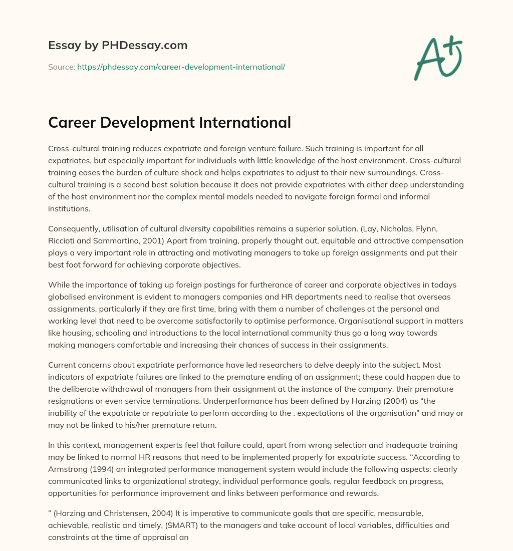 Career Development International essay