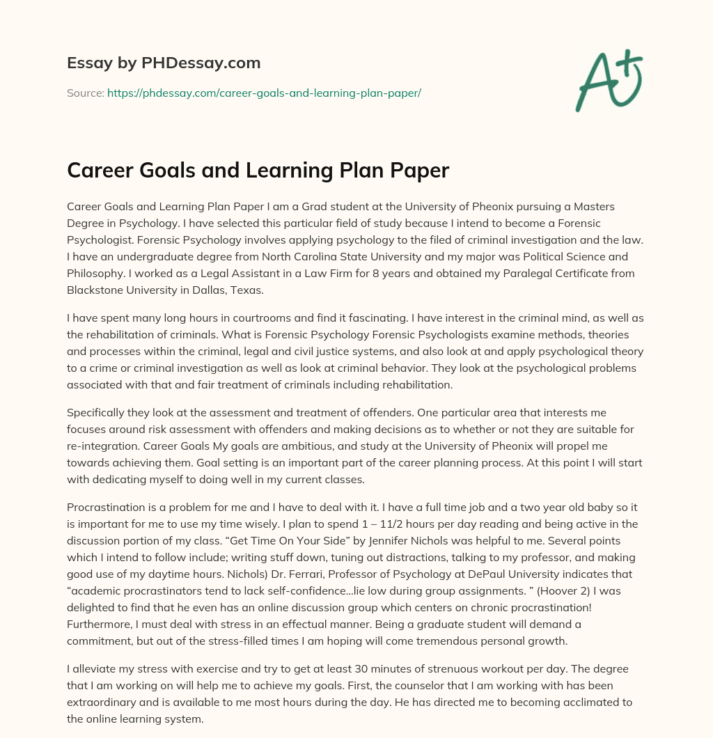 Career Goals and Learning Plan Paper essay