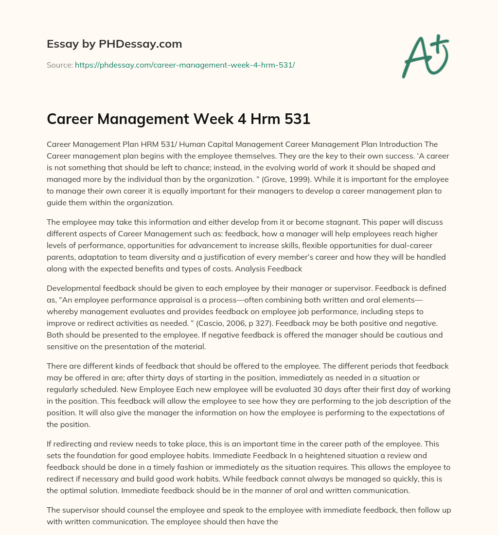 Career Management Week 4 Hrm 531 essay