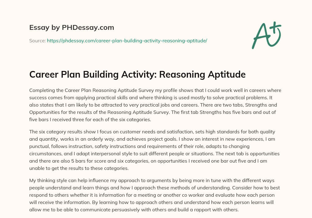 Career Plan Building Activity: Reasoning Aptitude essay