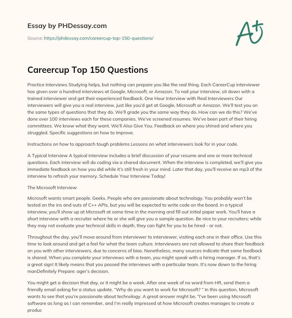 Careercup Top 150 Questions essay