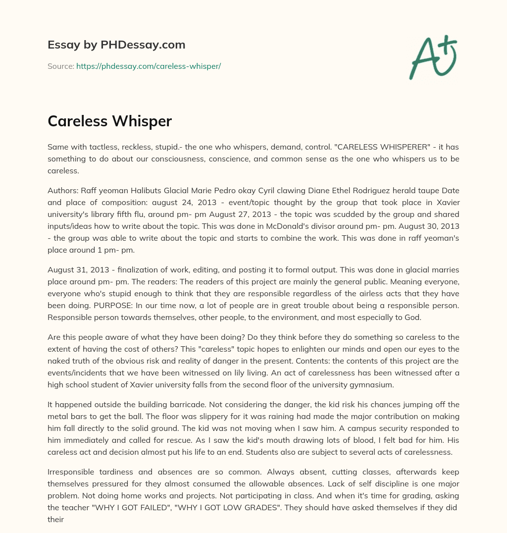 Careless Whisper essay