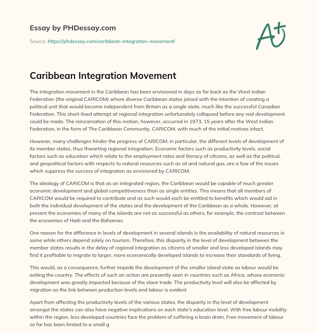Caribbean Integration Movement essay