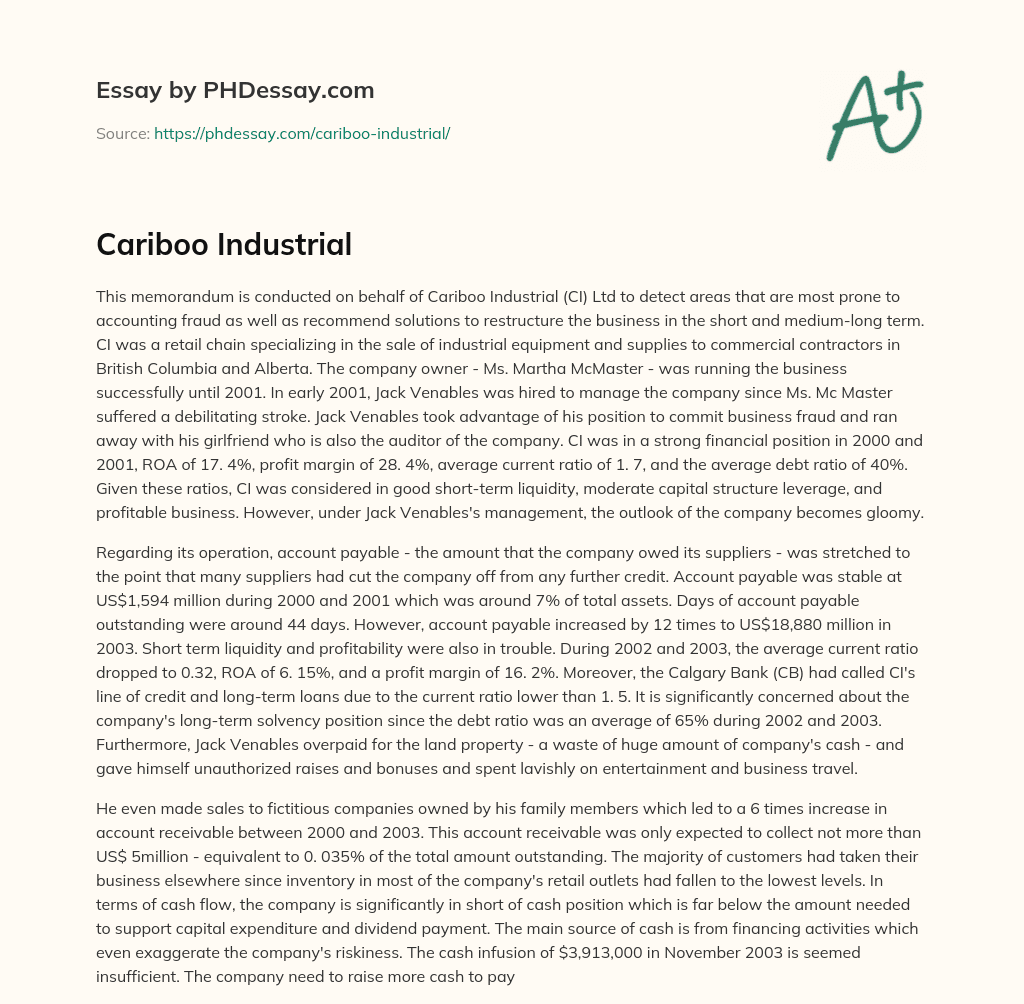 Cariboo Industrial essay