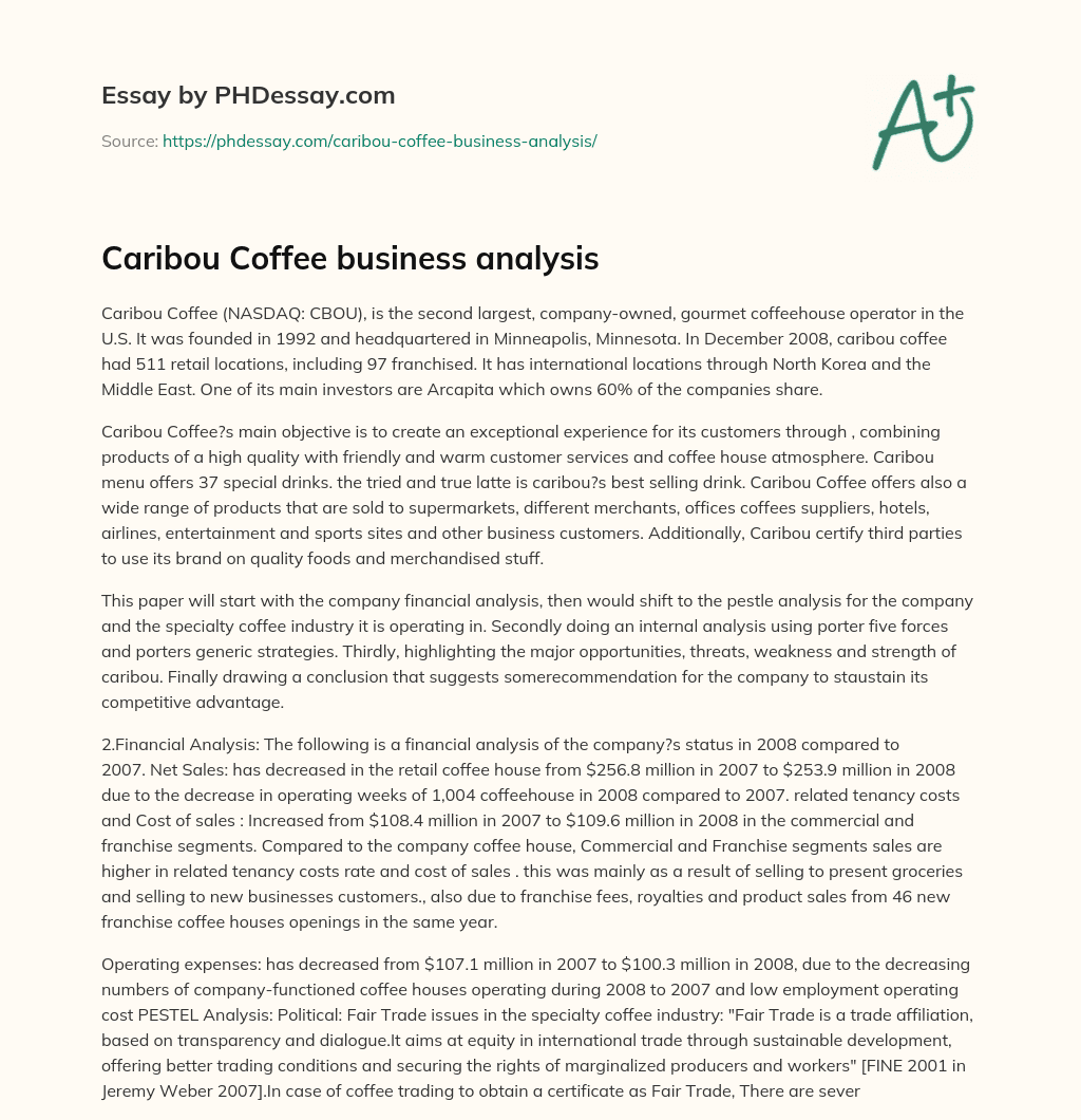 Caribou Coffee business analysis essay