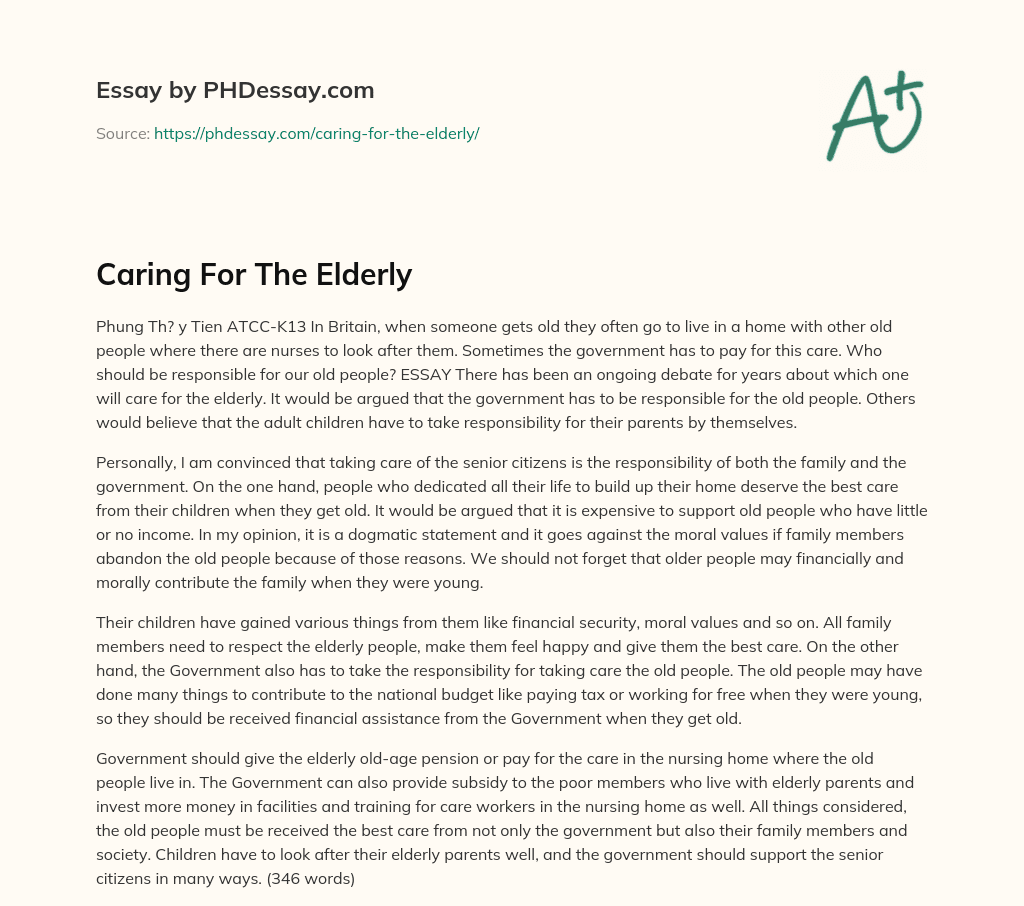 Caring For The Elderly essay