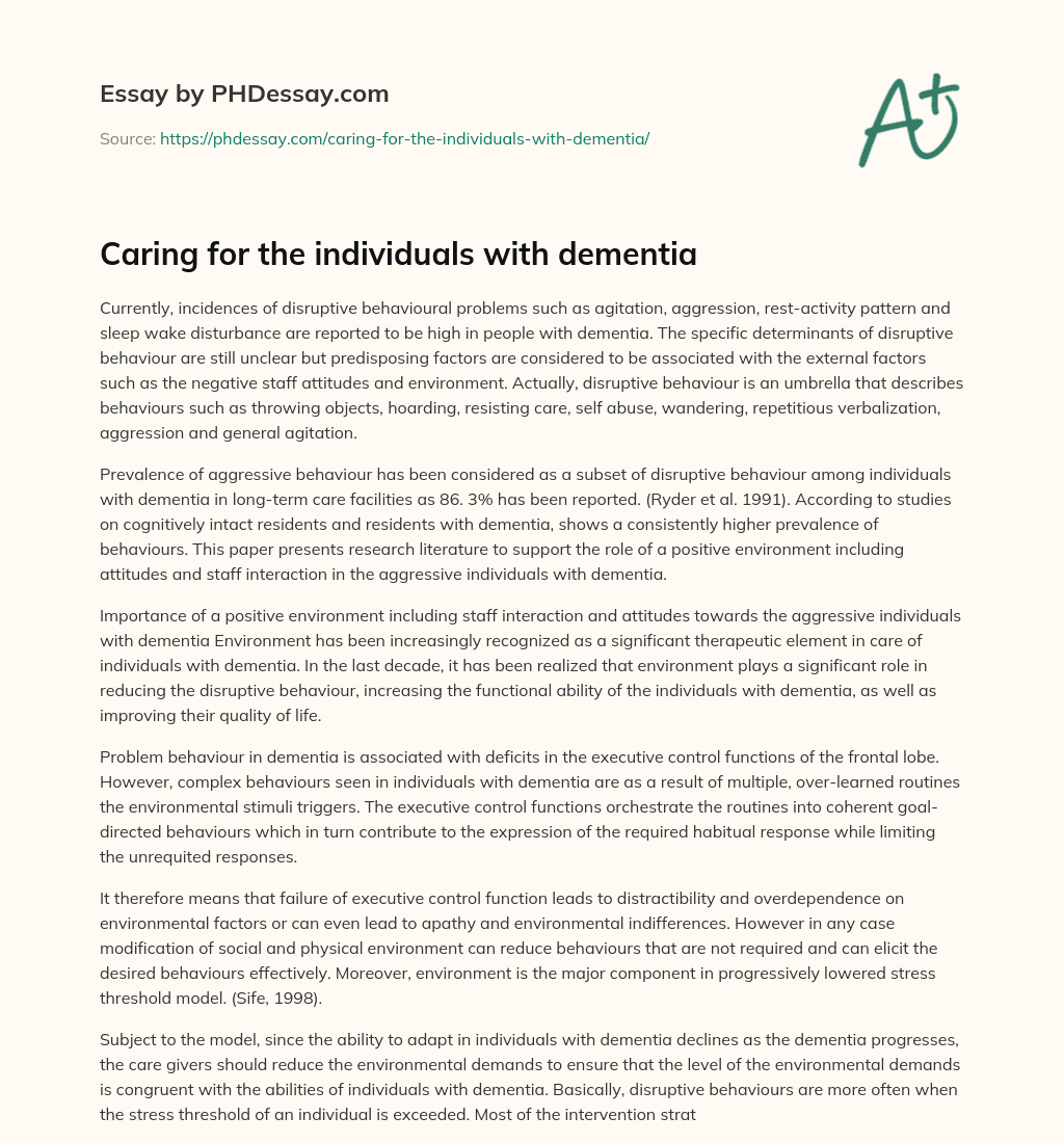 Caring for the individuals with dementia essay