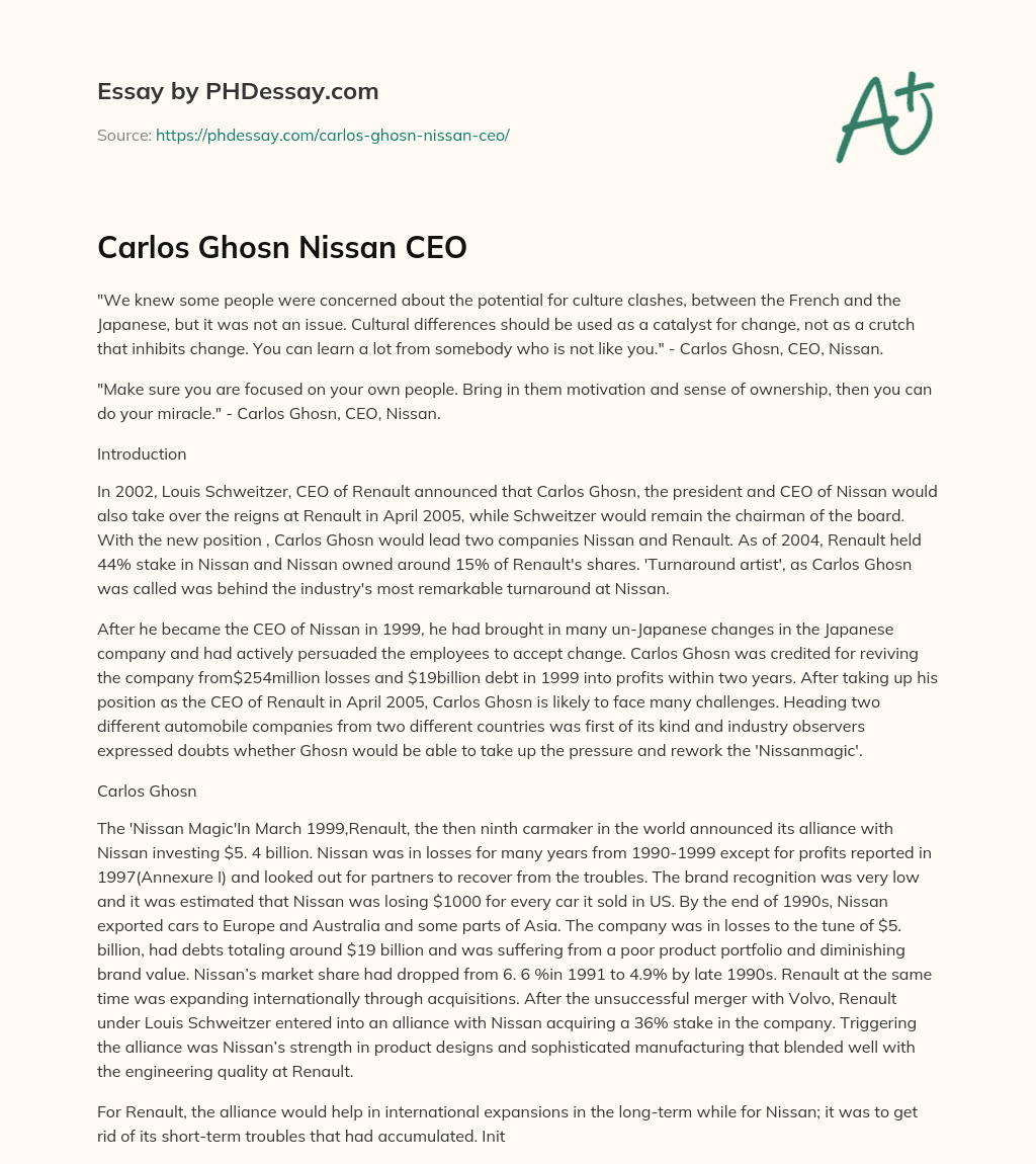 Carlos Ghosn Nissan CEO essay