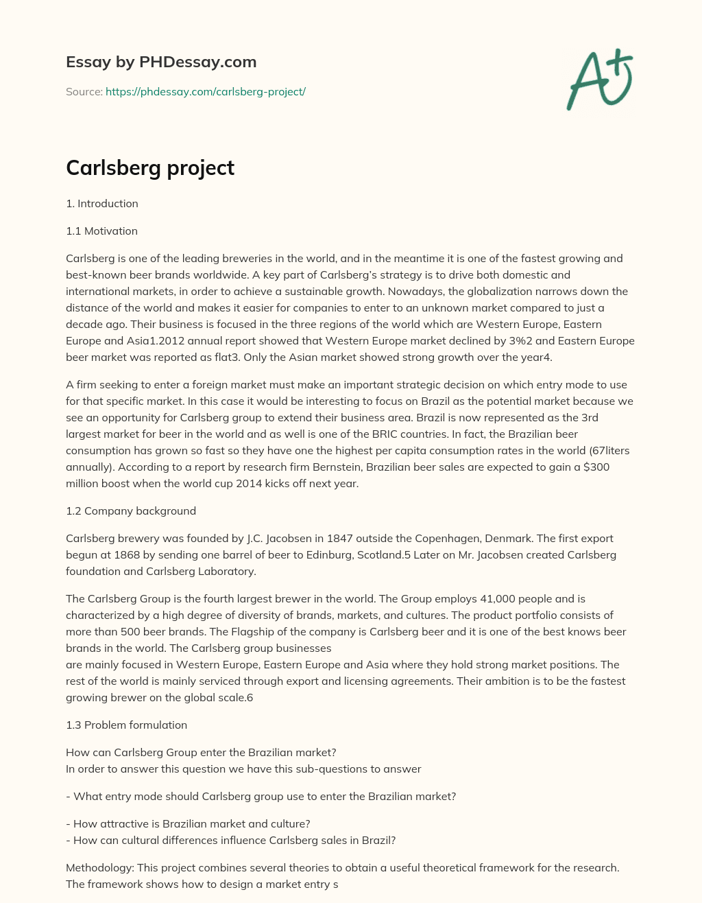 Carlsberg project essay