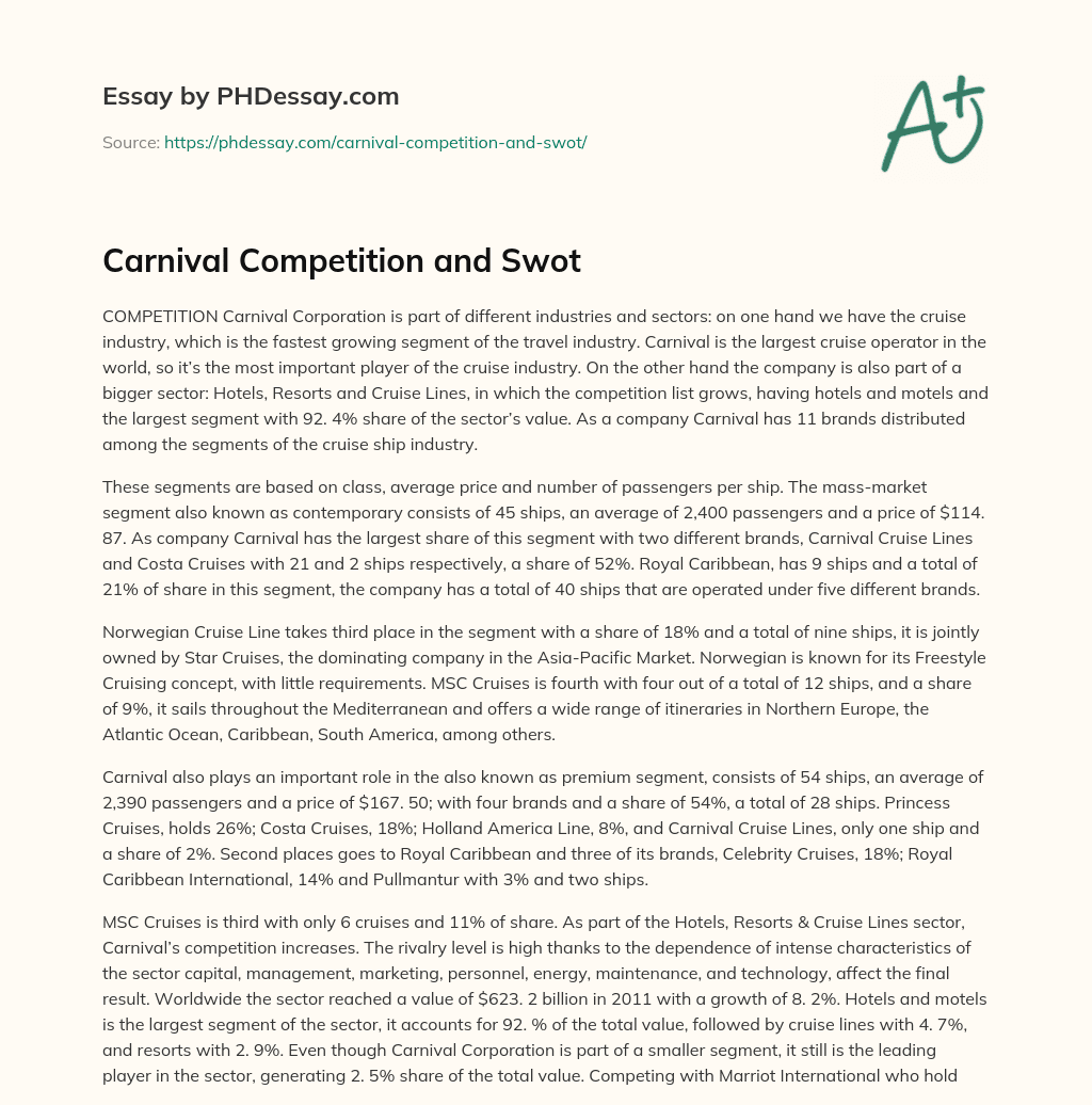 Carnival Competition and Swot essay