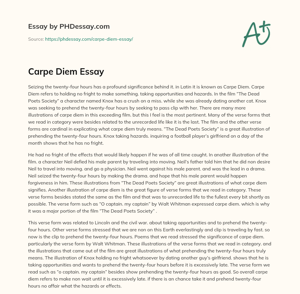 Carpe Diem Essay essay