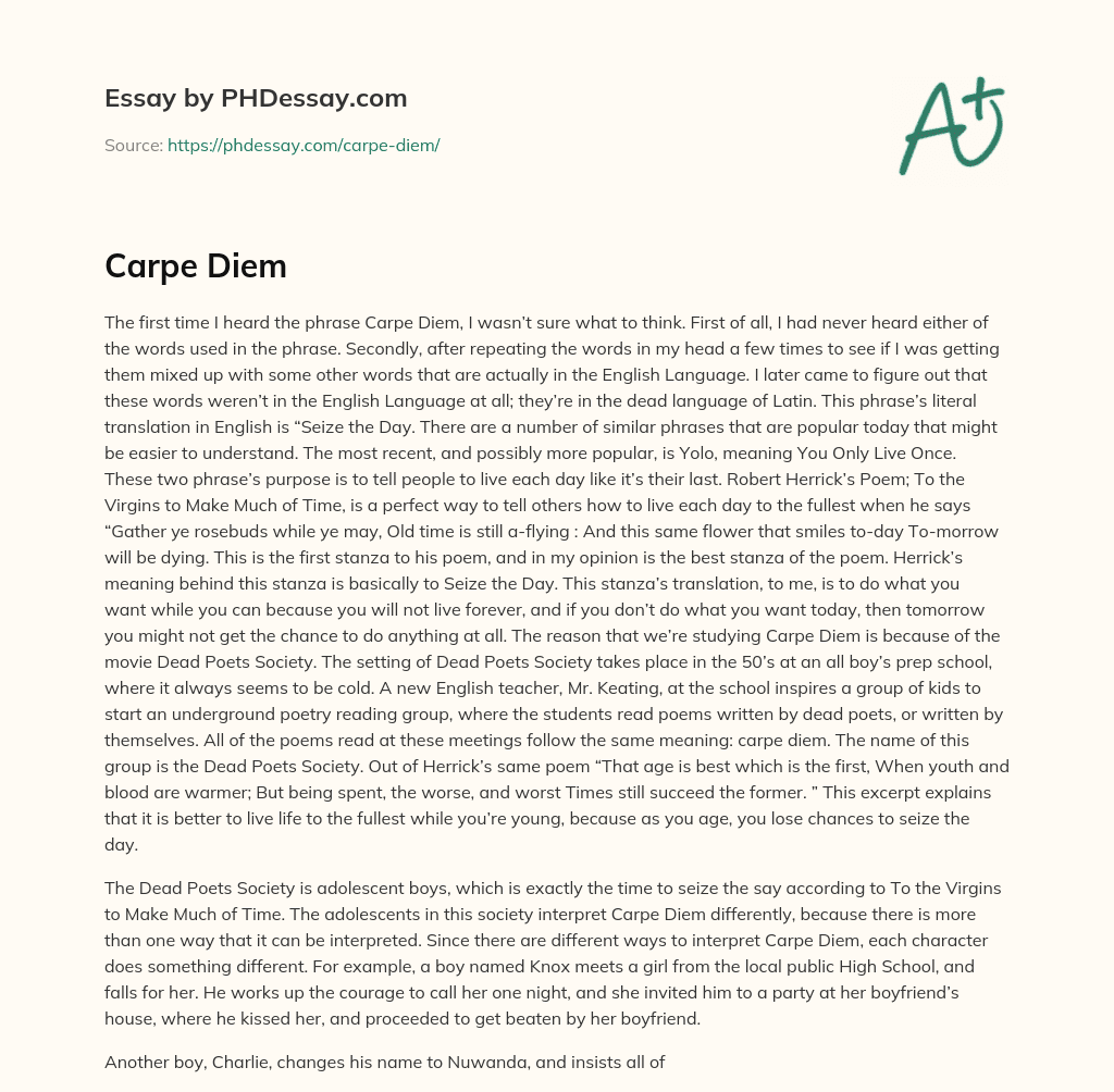 Carpe Diem and Living Life to the Fullest essay