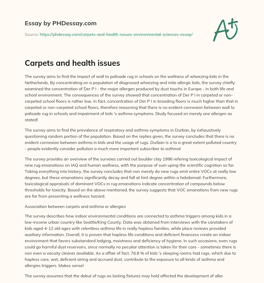Carpets and health issues essay