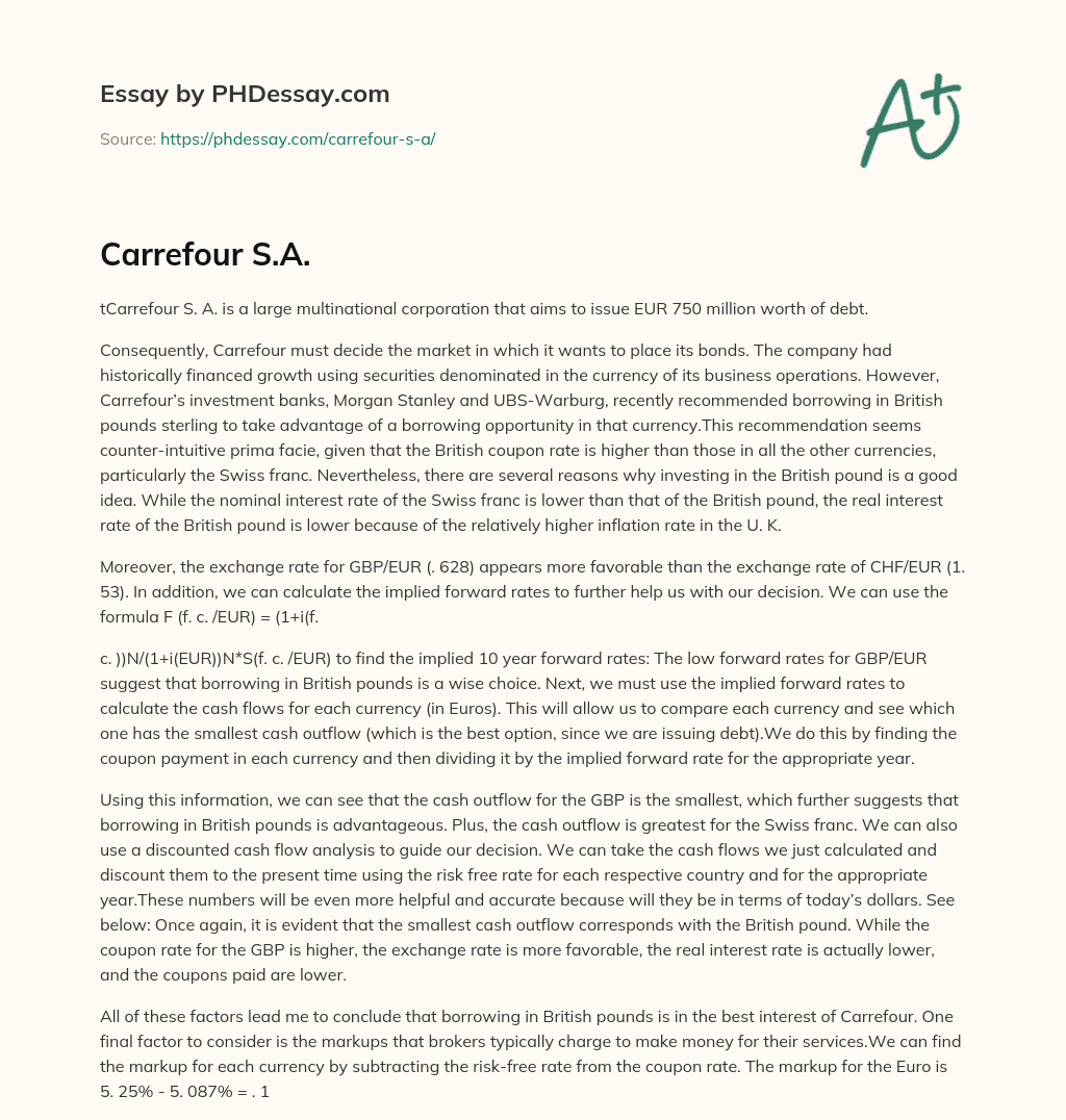 Carrefour considers issuing debt in British pounds essay