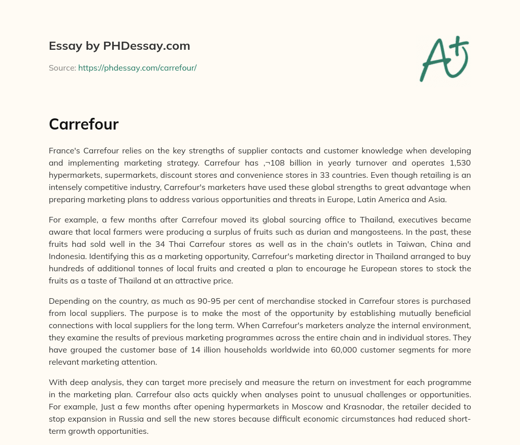 Carrefour’s Marketing Strategy Relies on Supplier Contacts and Customer Knowledge essay